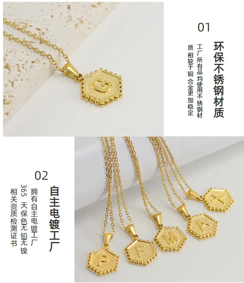 Gold Hexagonal Letter Pendant Necklace for Women — feature 14