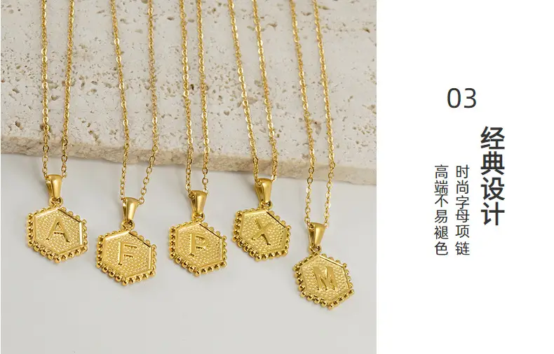 Gold Hexagonal Letter Pendant Necklace for Women — feature 15