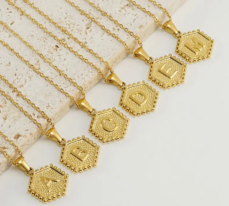 Gold Hexagonal Letter Pendant Necklace for Women — feature 17