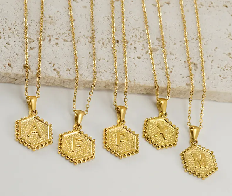Gold Hexagonal Letter Pendant Necklace for Women — feature 18