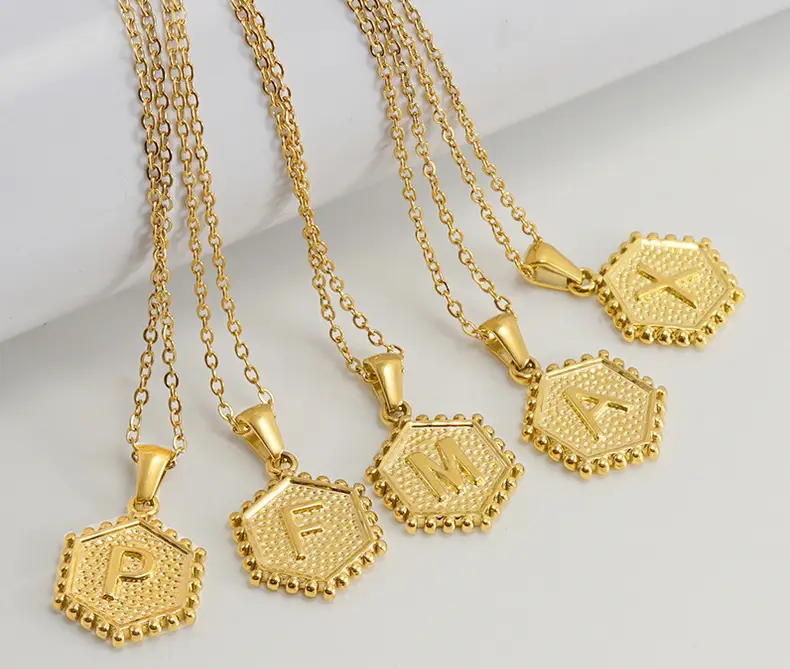 Gold Hexagonal Letter Pendant Necklace for Women — feature 19