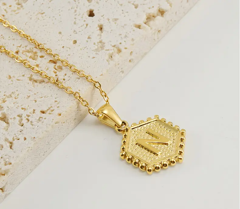 Gold Hexagonal Letter Pendant Necklace for Women — feature 20