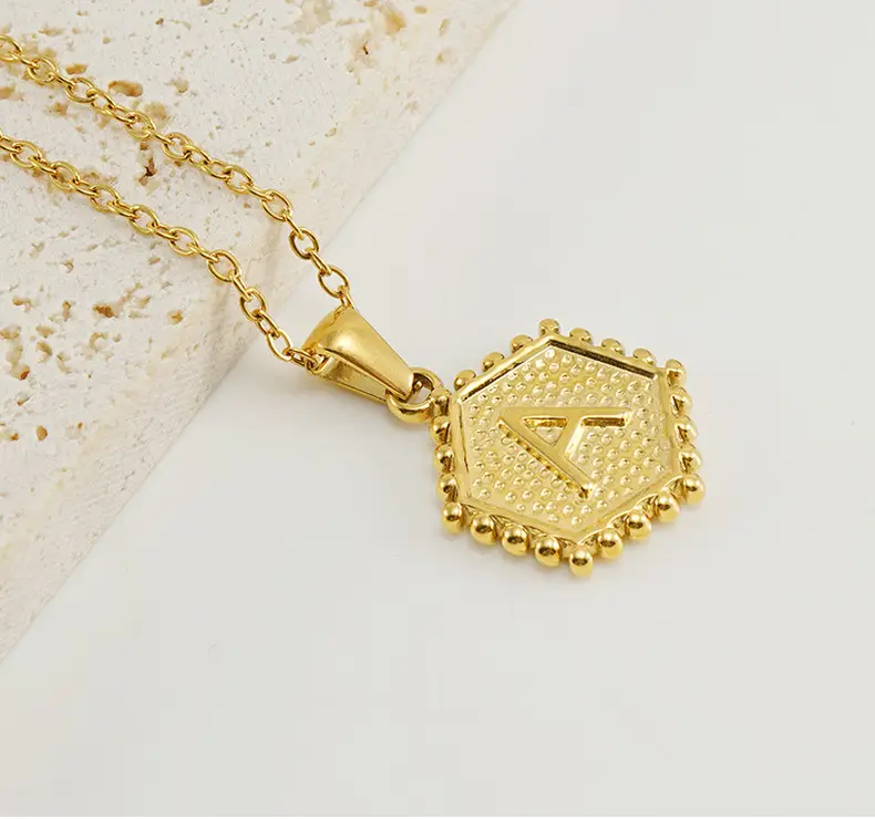 Gold Hexagonal Letter Pendant Necklace for Women — feature 21