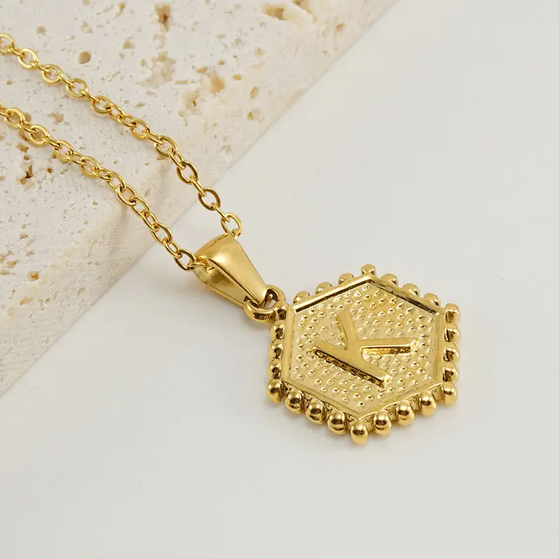 Gold Hexagonal Letter Pendant Necklace for Women - Image 11