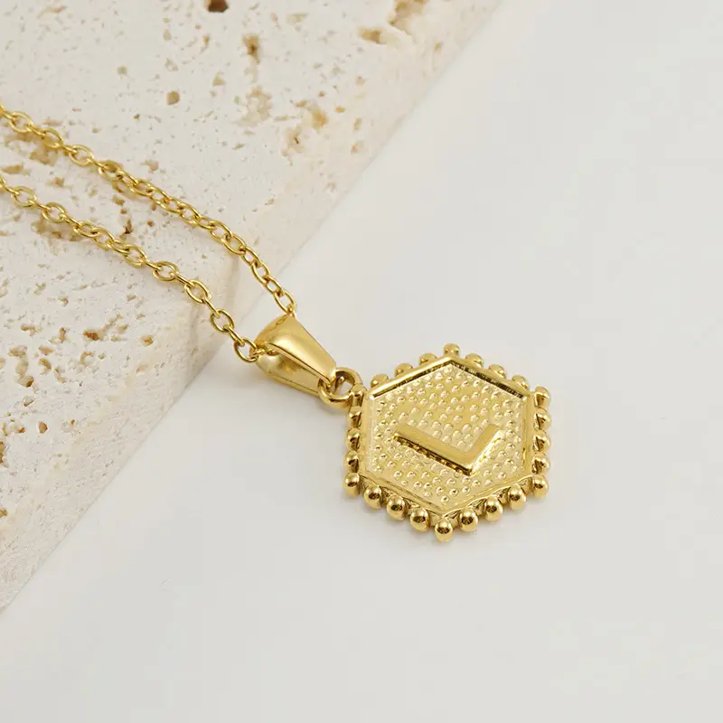 Gold Hexagonal Letter Pendant Necklace for Women - Image 12