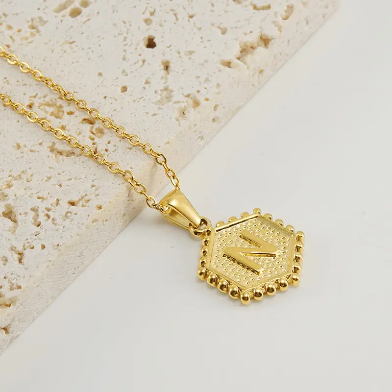 Gold Hexagonal Letter Pendant Necklace for Women - Image 14