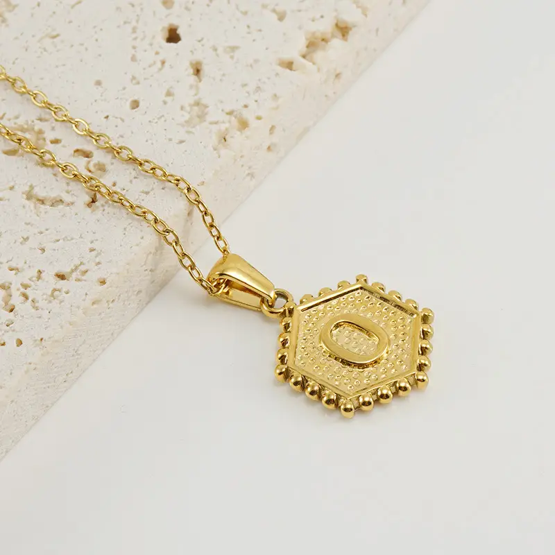 Gold Hexagonal Letter Pendant Necklace for Women - Image 15