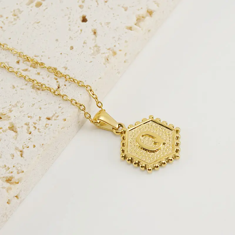 Gold Hexagonal Letter Pendant Necklace for Women - Image 17