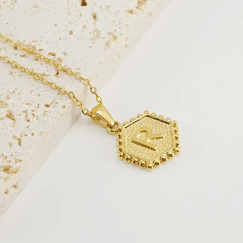 Gold Hexagonal Letter Pendant Necklace for Women - Image 18
