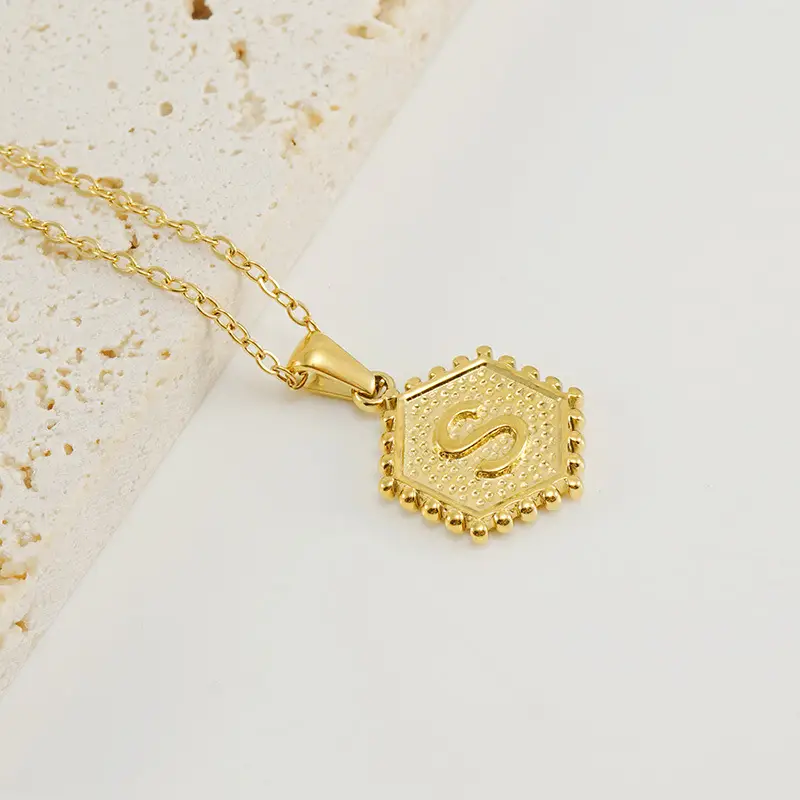 Gold Hexagonal Letter Pendant Necklace for Women - Image 19