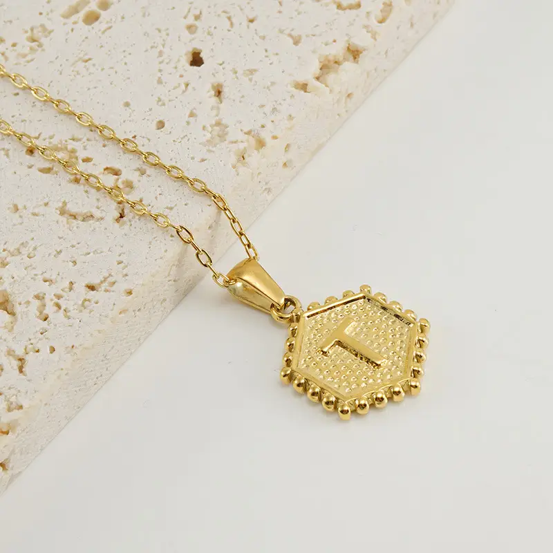 Gold Hexagonal Letter Pendant Necklace for Women - Image 20