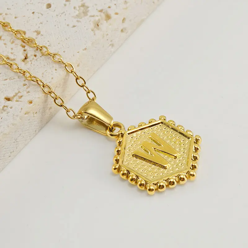 Gold Hexagonal Letter Pendant Necklace for Women - Image 23