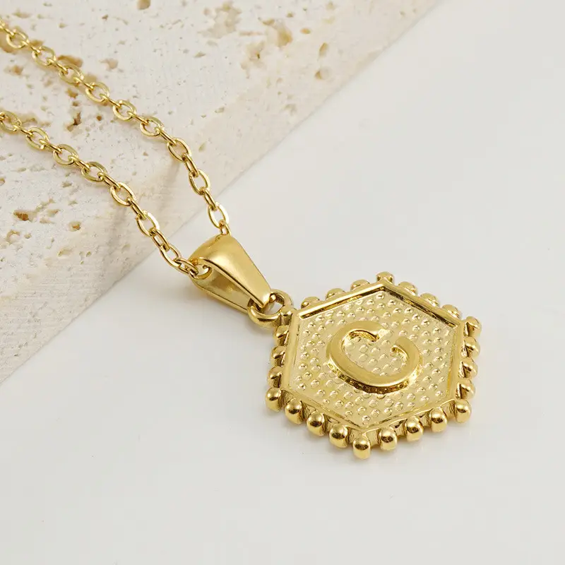 Gold Hexagonal Letter Pendant Necklace for Women - Image 3