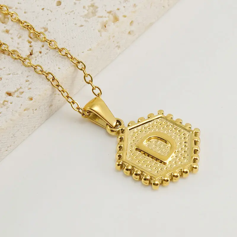 Gold Hexagonal Letter Pendant Necklace for Women - Image 4
