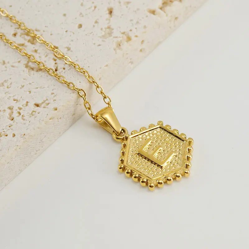 Gold Hexagonal Letter Pendant Necklace for Women - Image 5