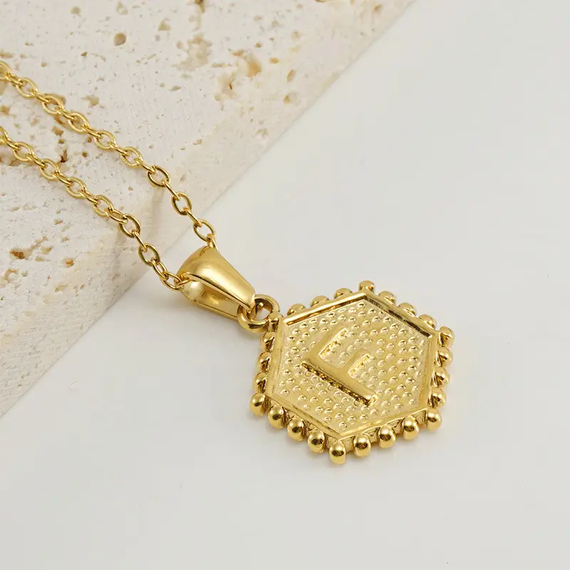Gold Hexagonal Letter Pendant Necklace for Women - Image 6