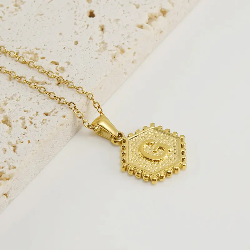 Gold Hexagonal Letter Pendant Necklace for Women - Image 7