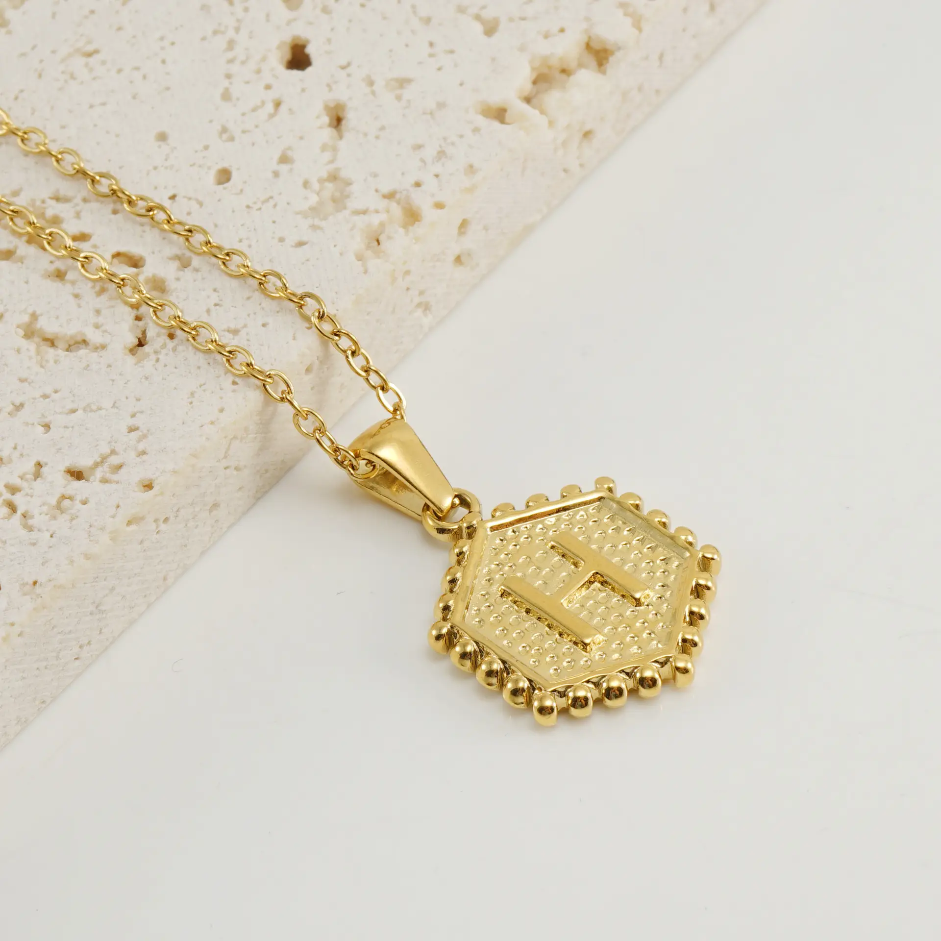 Gold Hexagonal Letter Pendant Necklace for Women - Image 8