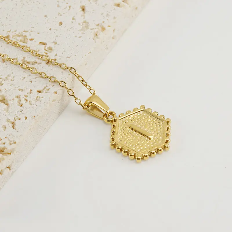 Gold Hexagonal Letter Pendant Necklace for Women - Image 9