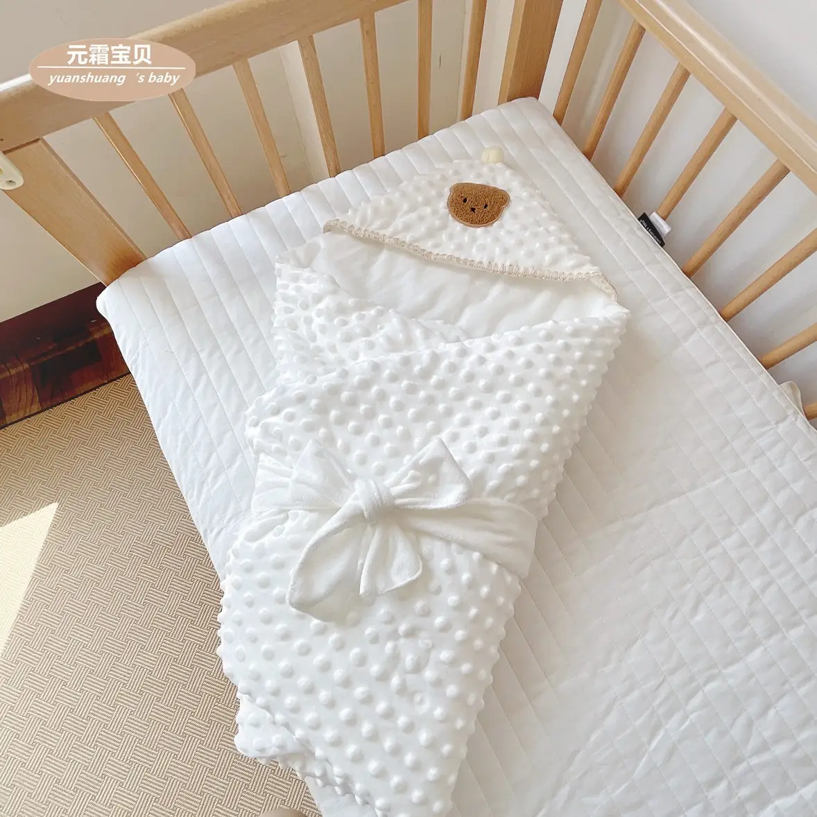 Doudou Velvet Baby Quilt White Blue Newborn Bag - Image 6
