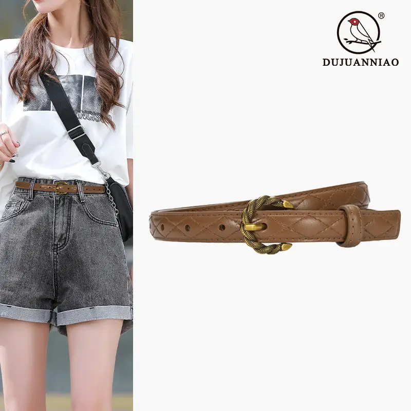 Women's Diamond Pin Buckle Belt Brown All Match - Image 11