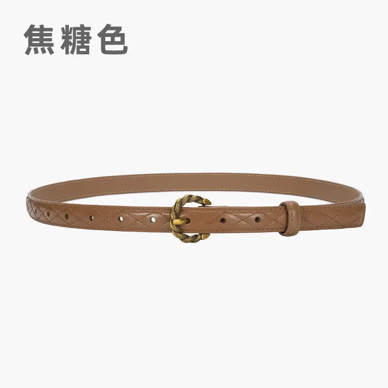 Women's Diamond Pin Buckle Belt Brown All Match - Image 3
