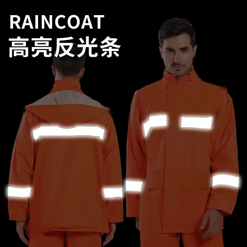 Orange Safety Raincoat Set with Reflective Stripes - Image 7