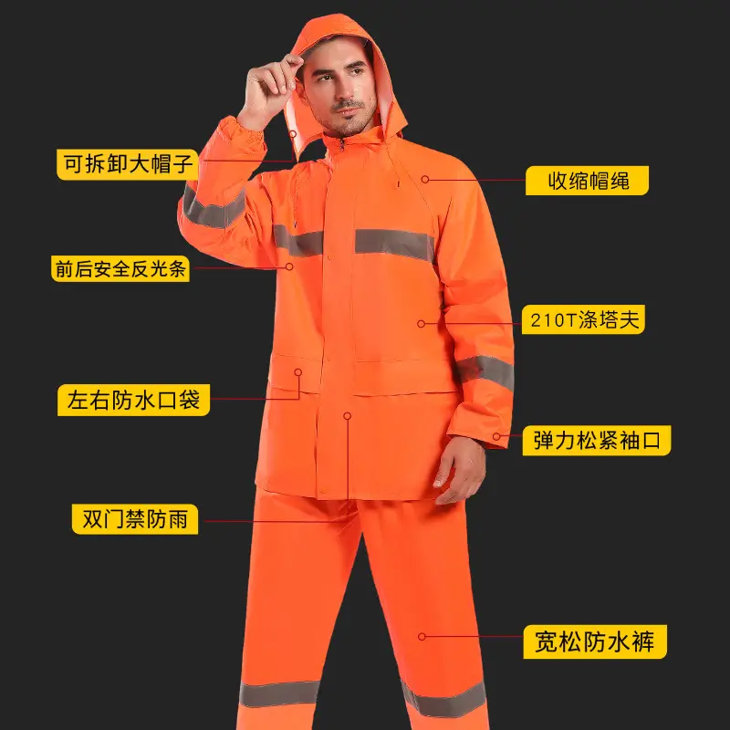 Orange Safety Raincoat Set with Reflective Stripes - Image 8