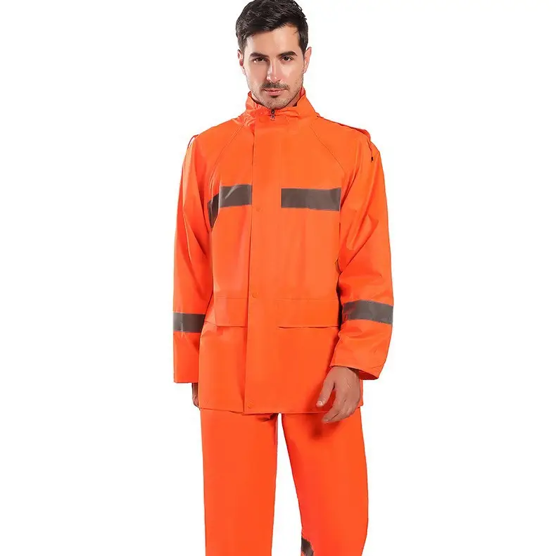 Orange Safety Raincoat Set with Reflective Stripes - Image 9