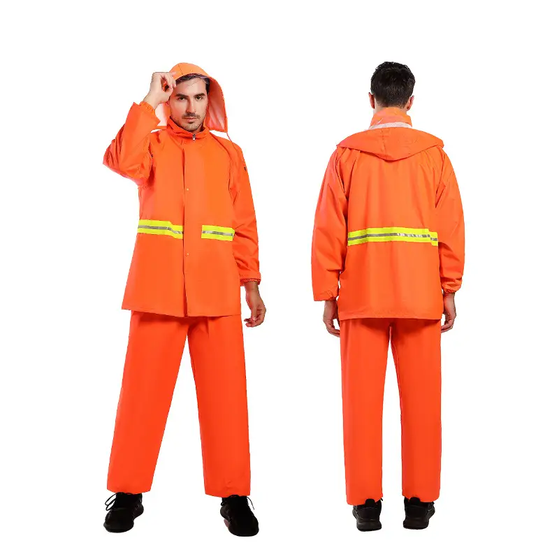 Orange Safety Raincoat Set with Reflective Stripes - Image 2