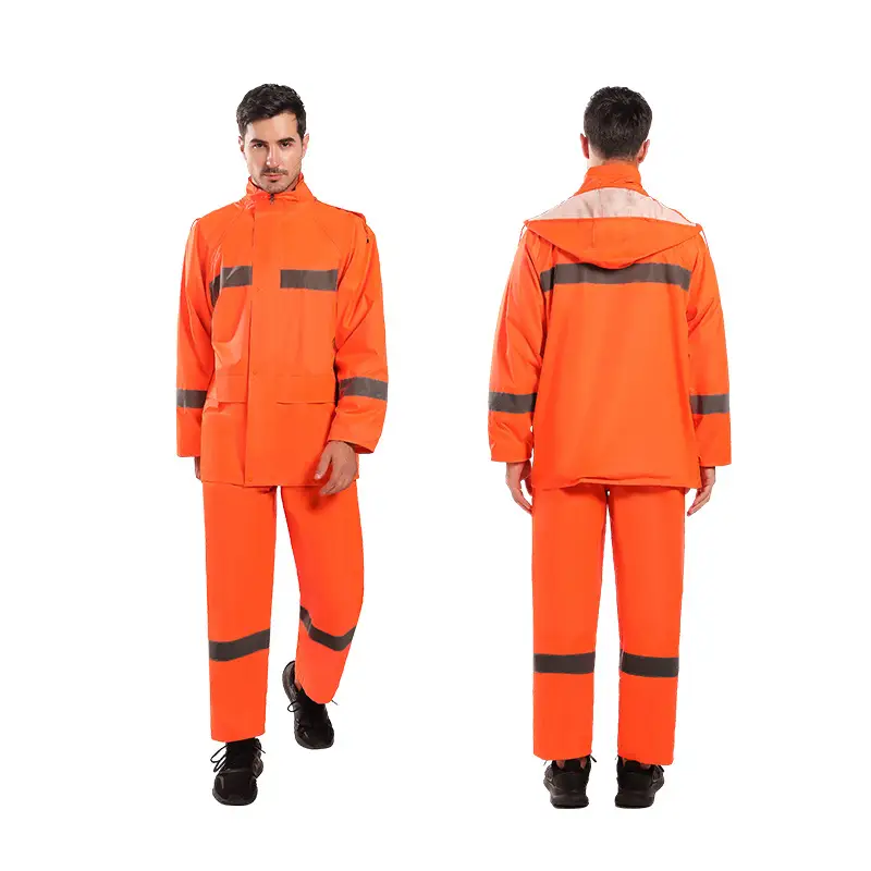 Orange Safety Raincoat Set with Reflective Stripes - Image 3