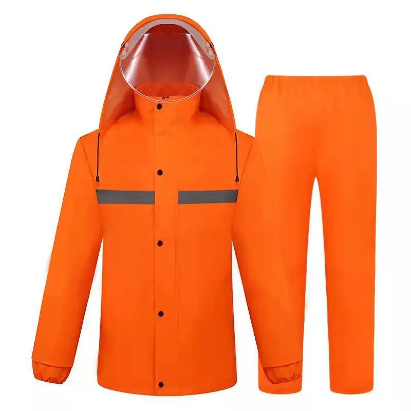Orange Safety Raincoat Set with Reflective Stripes - Image 4
