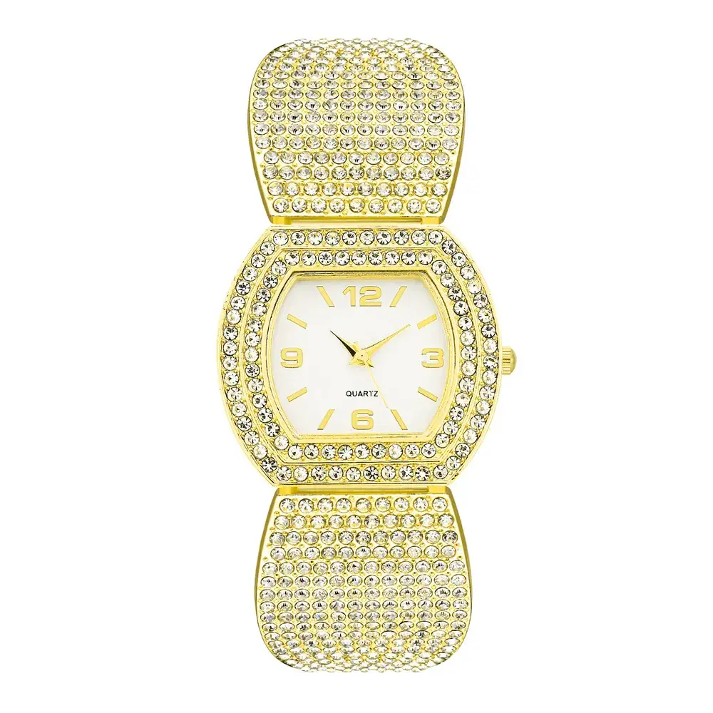 Luxury Rhinestone Women's Watch Gold Barrel Shape - Image 3
