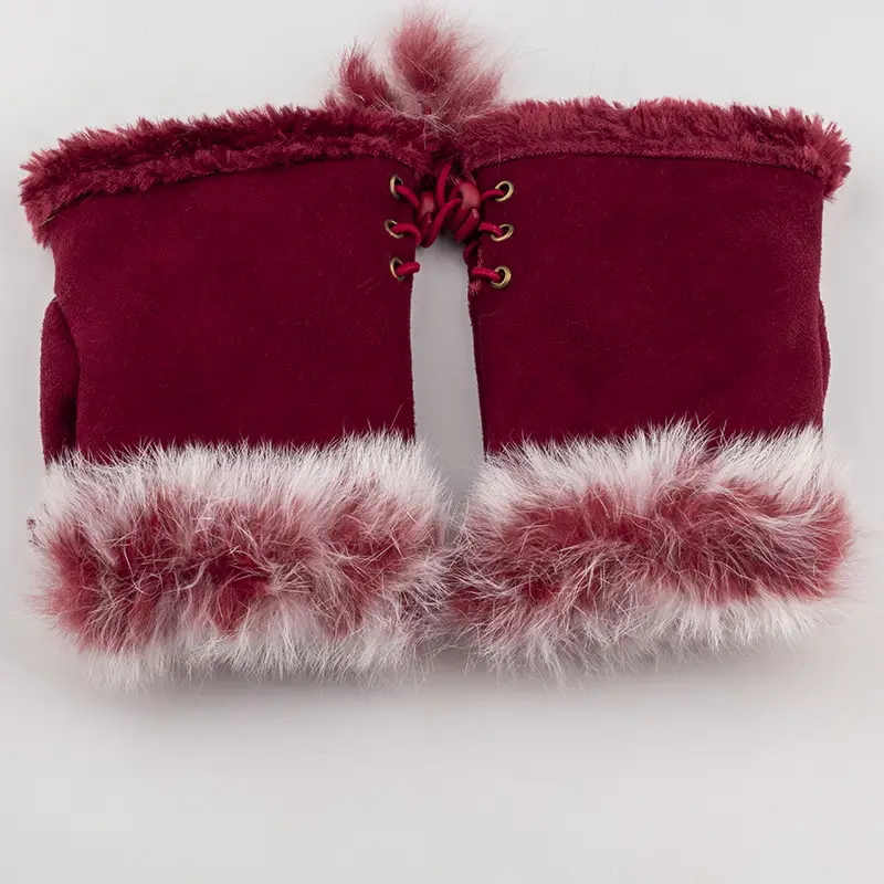 Frosted Leopard Fur Half Finger Gloves Winter Warm - Image 12