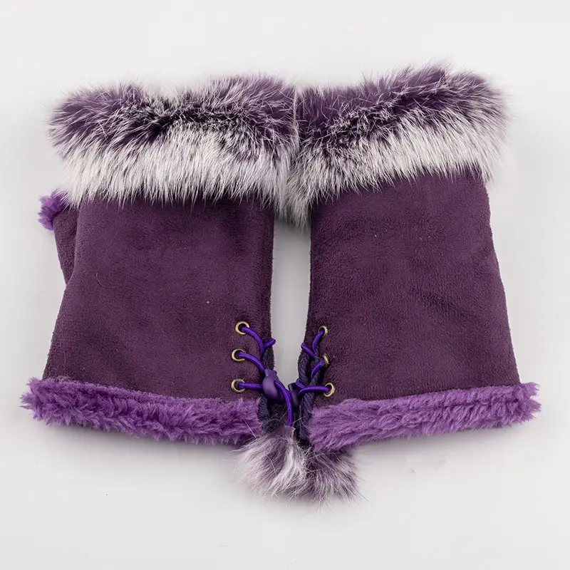 Frosted Leopard Fur Half Finger Gloves Winter Warm - Image 15