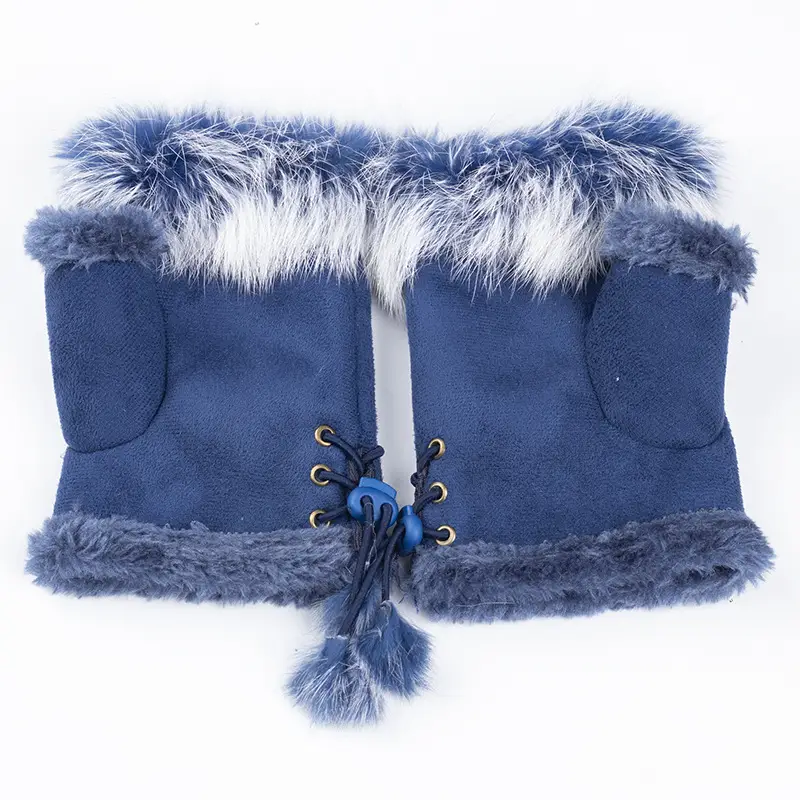 Frosted Leopard Fur Half Finger Gloves Winter Warm - Image 7