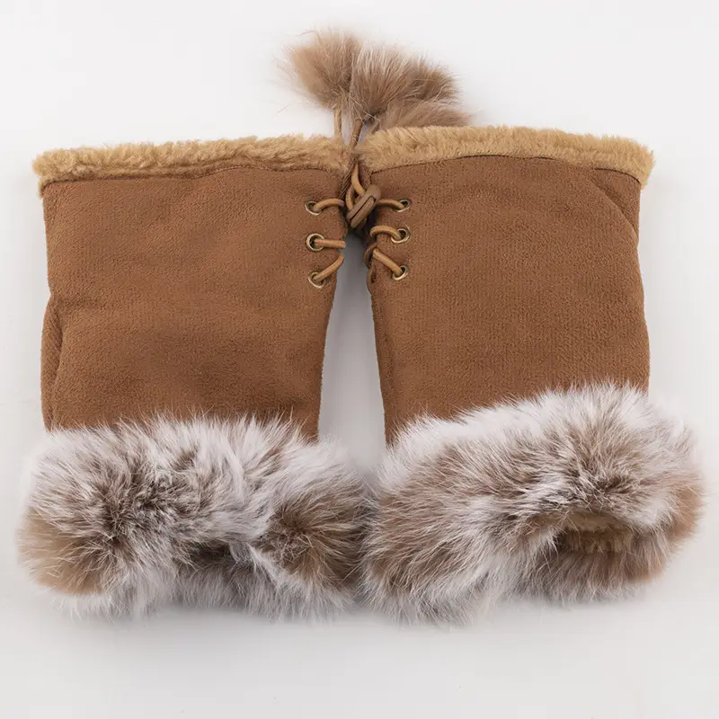 Frosted Leopard Fur Half Finger Gloves Winter Warm - Image 11