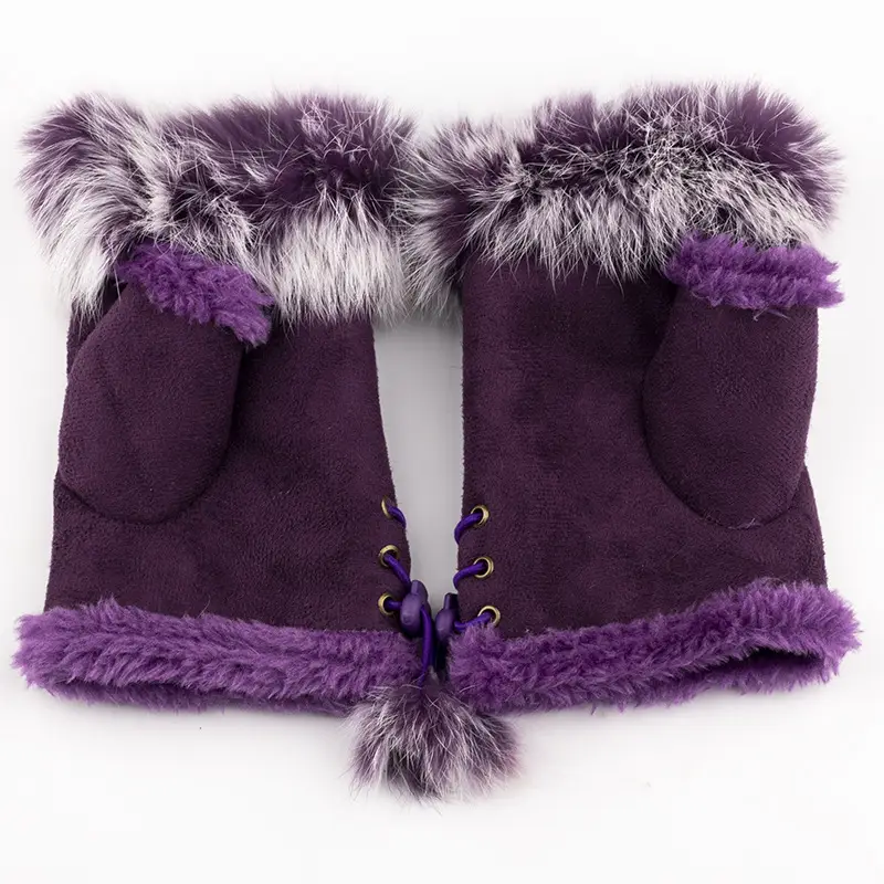 Frosted Leopard Fur Half Finger Gloves Winter Warm - Image 2