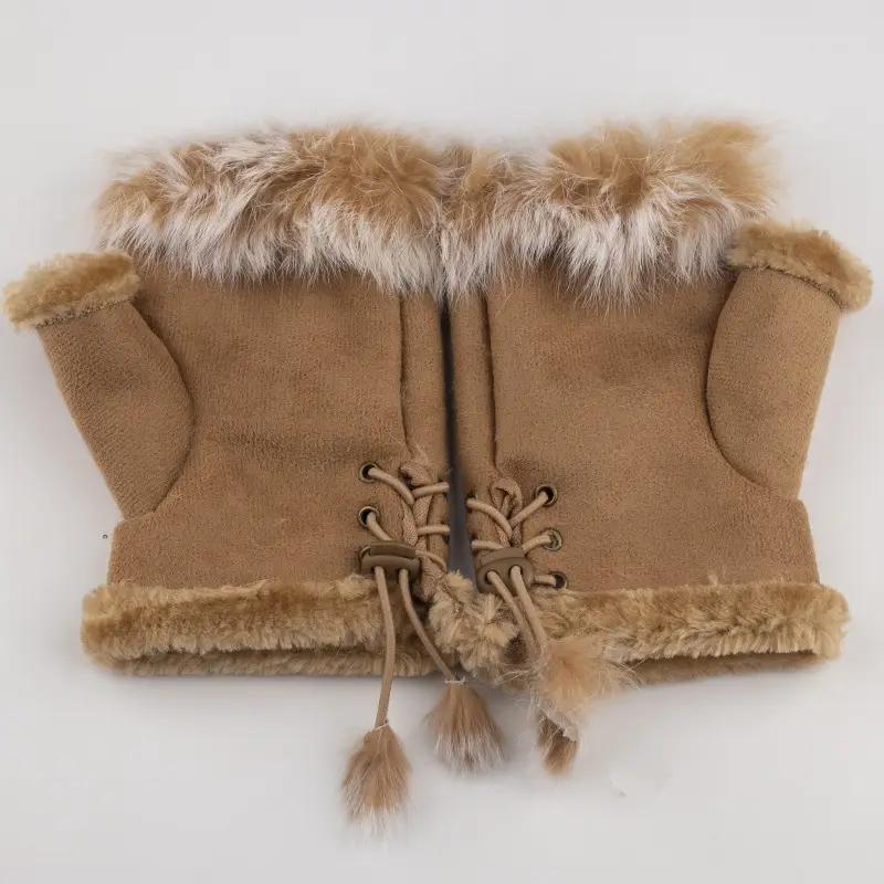 Frosted Leopard Fur Half Finger Gloves Winter Warm - Image 3