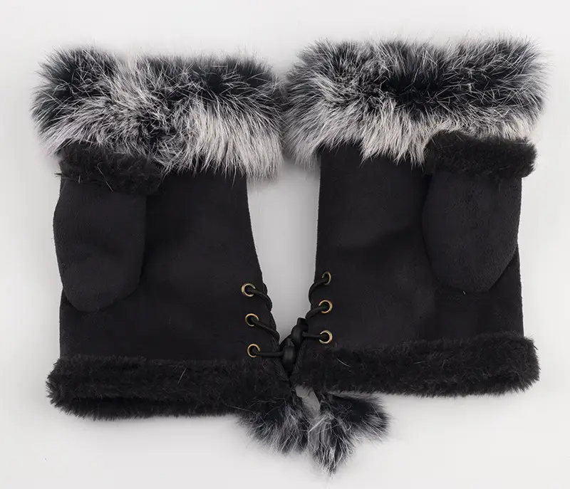 Frosted Leopard Fur Half Finger Gloves Winter Warm - Image 4
