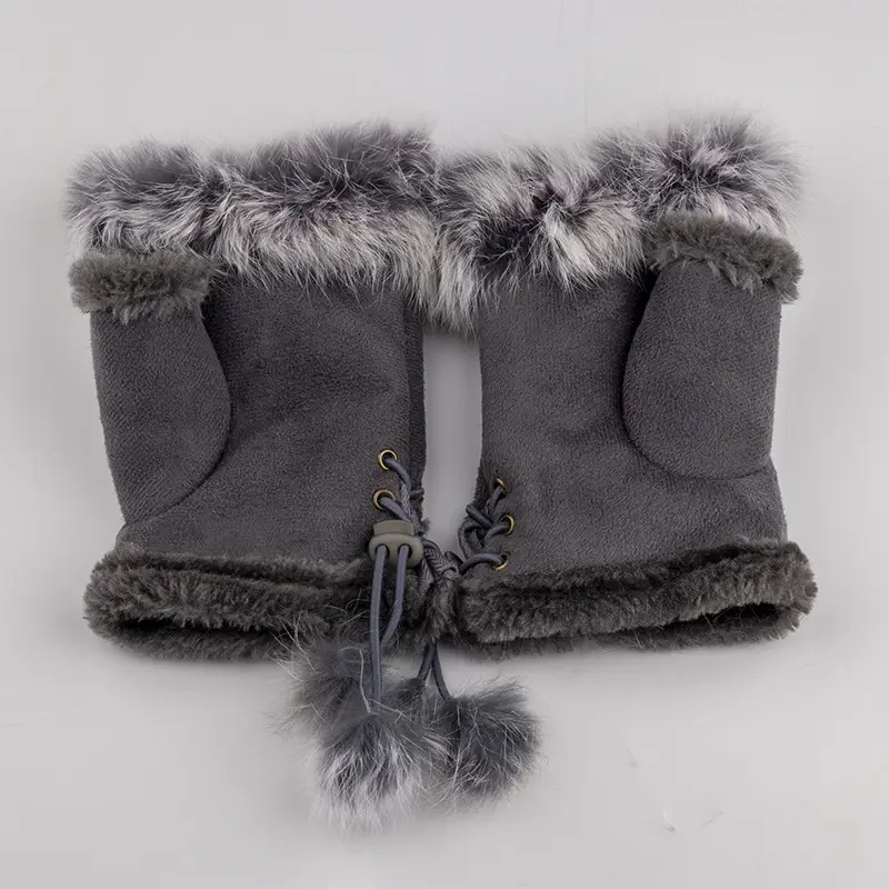 Frosted Leopard Fur Half Finger Gloves Winter Warm - Image 8