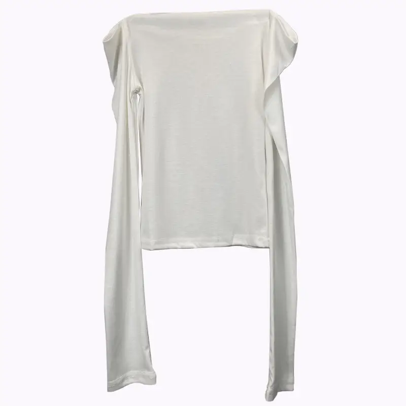 Long Sleeve Off Shoulder Solid Color T-Shirt for Women - Image 8