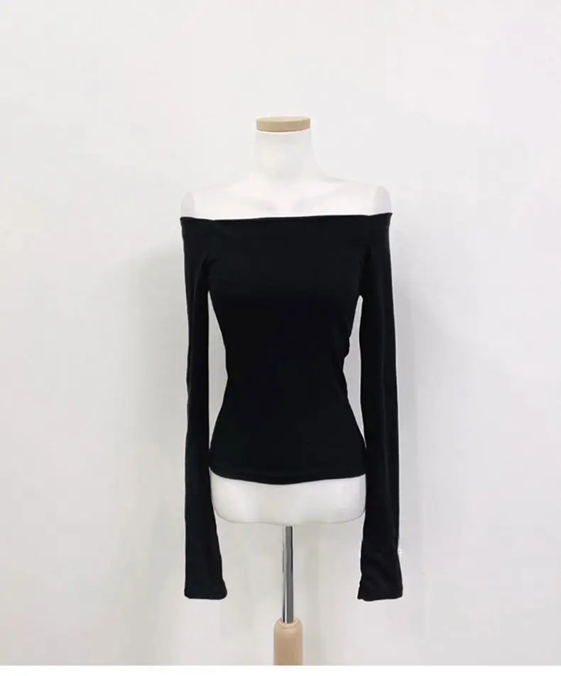 Long Sleeve Off Shoulder Solid Color T-Shirt for Women — feature 11