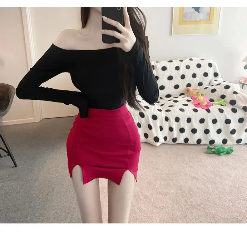 Long Sleeve Off Shoulder Solid Color T-Shirt for Women - Image 2