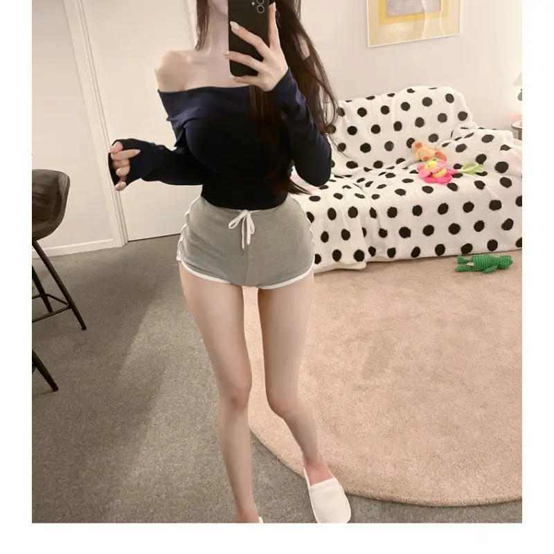 Long Sleeve Off Shoulder Solid Color T-Shirt for Women - Image 3