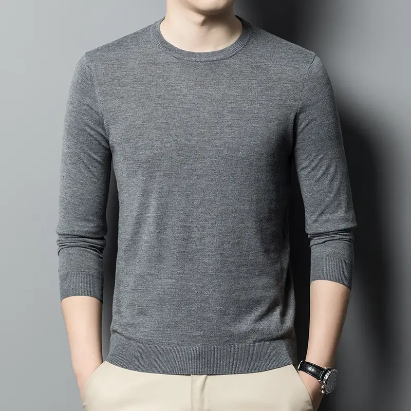 Men's Maroon Wool Knit Crewneck Pullover Autumn Winter