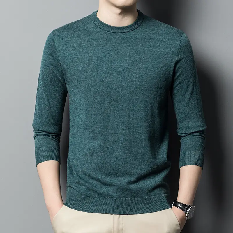 Men's Maroon Wool Knit Crewneck Pullover Autumn Winter