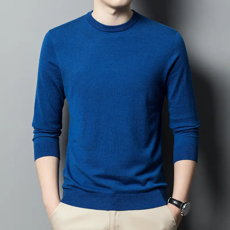 Men's Maroon Wool Knit Crewneck Pullover Autumn Winter