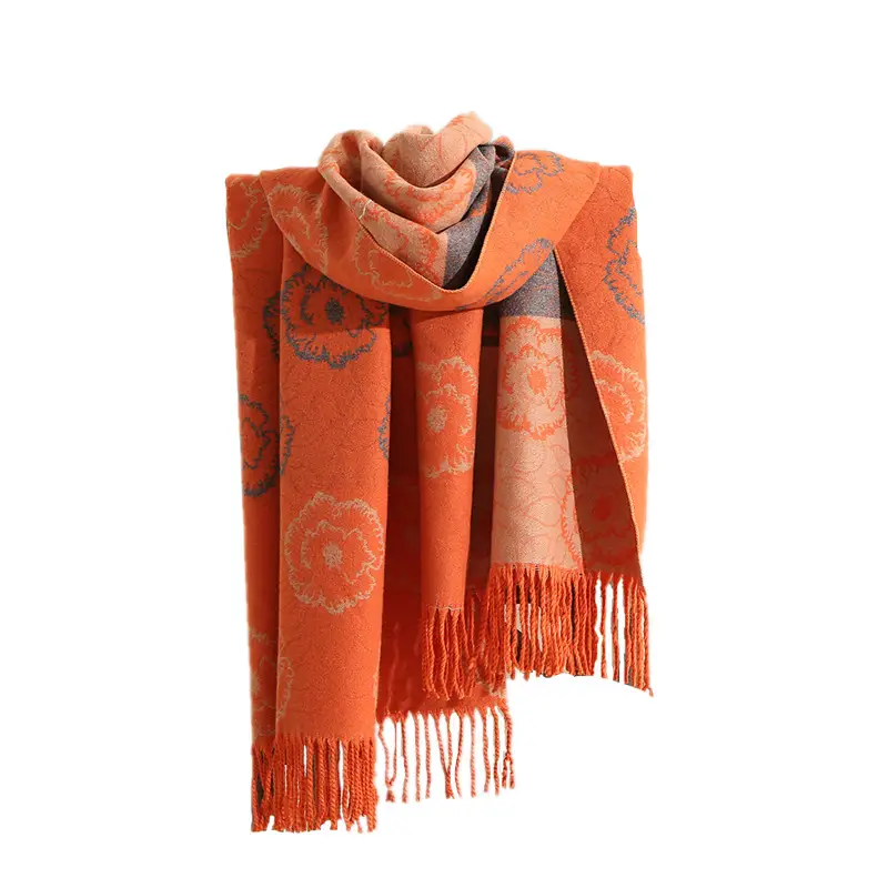 Women Winter Scarf Grey Tassel Double Sided Warm Neck Protection