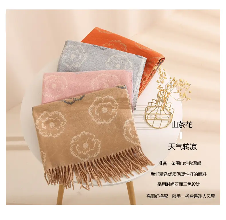 Women Winter Scarf Grey Tassel Double Sided Warm Neck Protection — feature 10